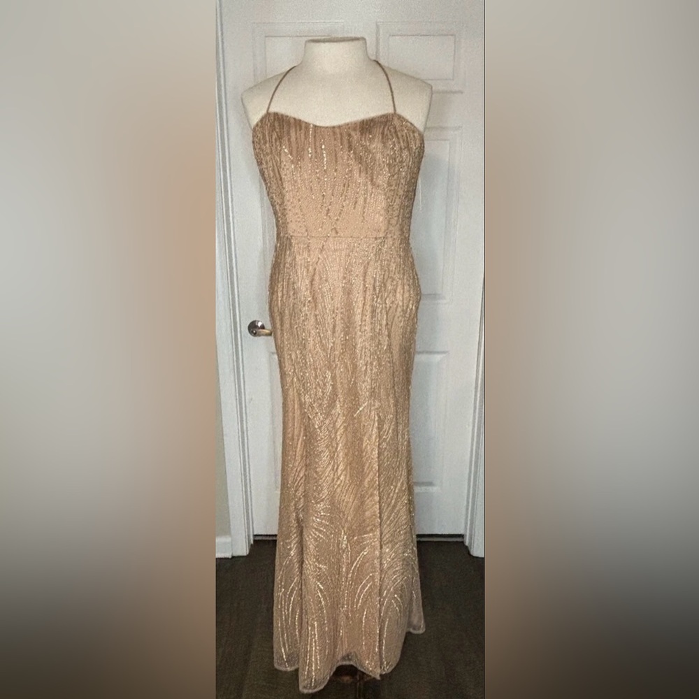 GALINA SIGNATURE Metallic Sequined Sheath Dress with Slit- Women's US Size 14
